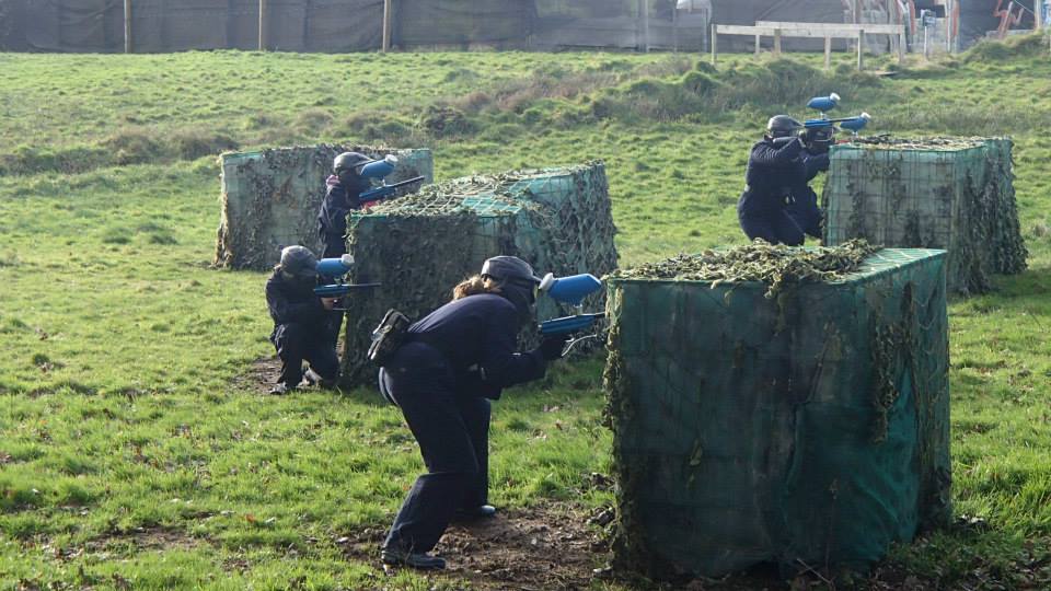 HIding behind crates at Truro Paintball
