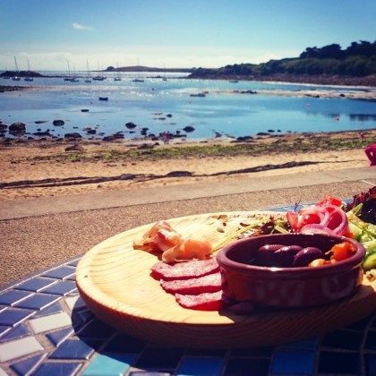 Getting a bite to eat at Dibble & Grub, overlooking Porthcressa beach on the Isles of Scilly